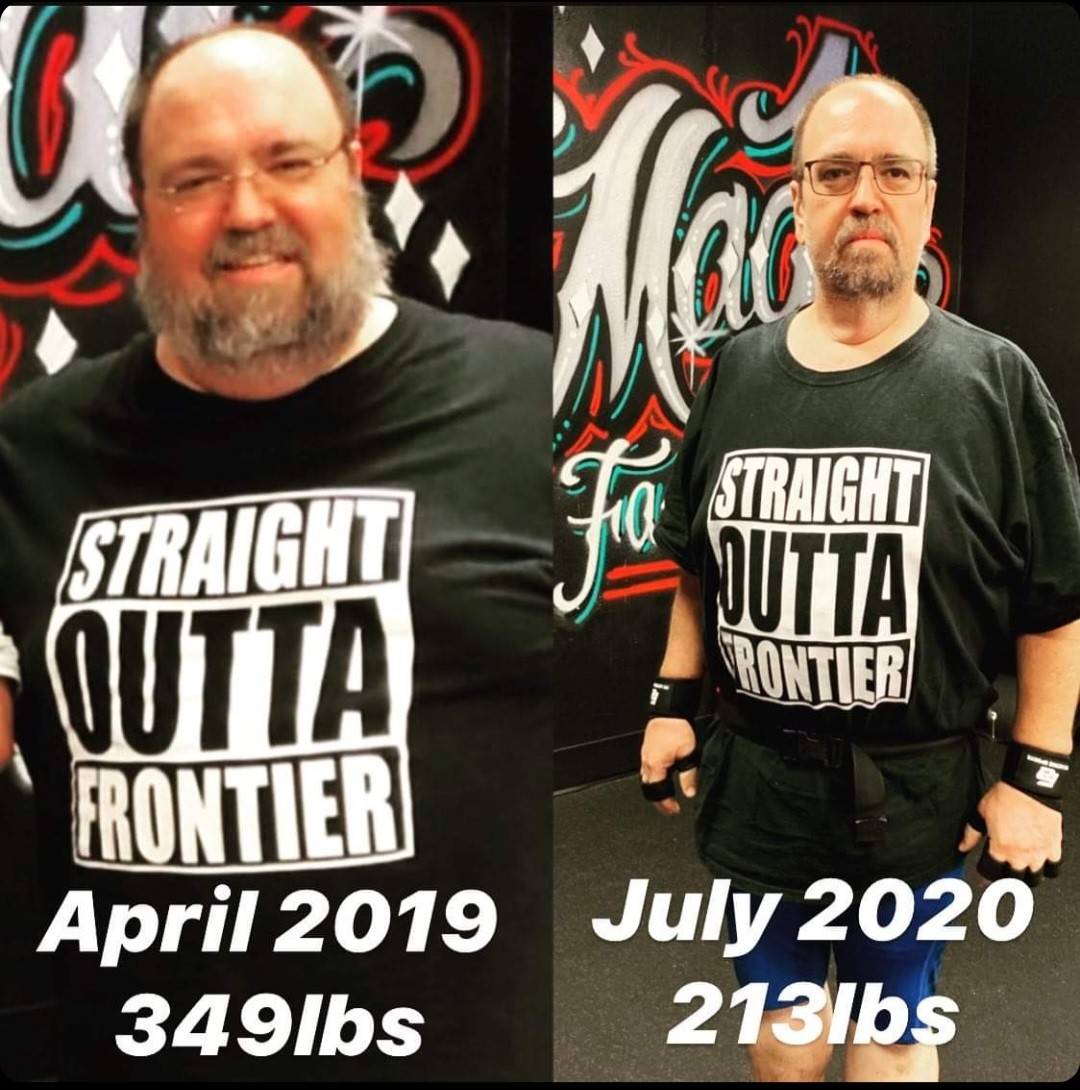 Michael before and after — 136 pounds lost in 15 months
